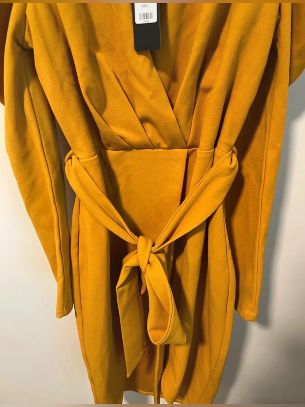 Fashion Nova Mustard Yellow Long Sleeve Wrap Dress. Knee length. large. W/Tags. - Picture 4 of 7